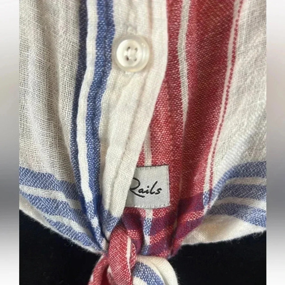 Rails Amelie Linen Plaid Tie Front Crop Button Down Top Red White Blue Size XS - Picture 5 of 6